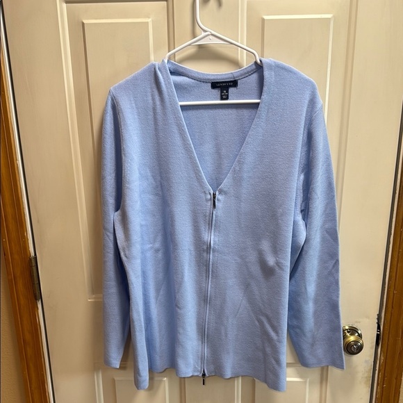 Lands End Pastel Baby Sky Blue Zip-Up V-Neck Sweater size 1X - Picture 1 of 6